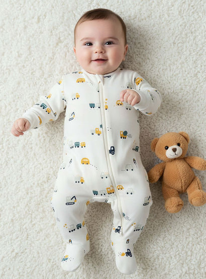 Pack of 3 Juniors Organic Cotton Round Neck Long Sleeves Sleepsuit with Print-baby-boys-clothing-nightwear-sleepsuits-image-2