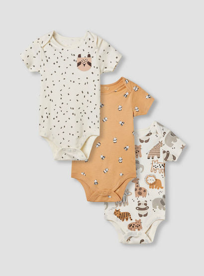 Juniors Printed Bodysuit with Short Sleeves and Button Closure - Set of 3-baby-boys-clothing-multipacks-image-1