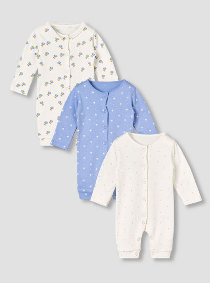 Pack of 3 Juniors Round Neck Long Sleeves Sleepsuit with Print-baby-girls-clothing-nightwear-sleepsuits-image-1
