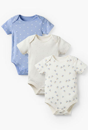 Pack of 3 Juniors Cotton Crew Neck Short Sleeves Bodysuit with Floral Print