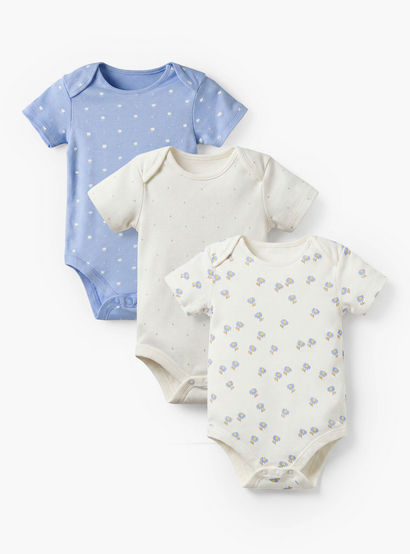 Pack of 3 Juniors Cotton Crew Neck Short Sleeves Bodysuit with Floral Print-baby-girls-clothing-bodysuits-image-1