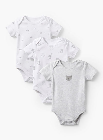 Pack of 3 Juniors Round Neck Short Sleeves Bodysuit with Snap Button Closure-baby-boys-clothing-bodysuits-image-1