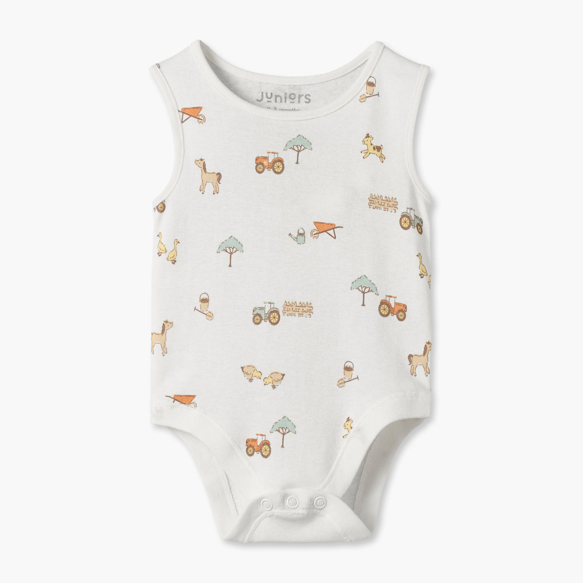 Pack of 7 Juniors Crew Neck Sleeveless Bodysuit with Farm Print