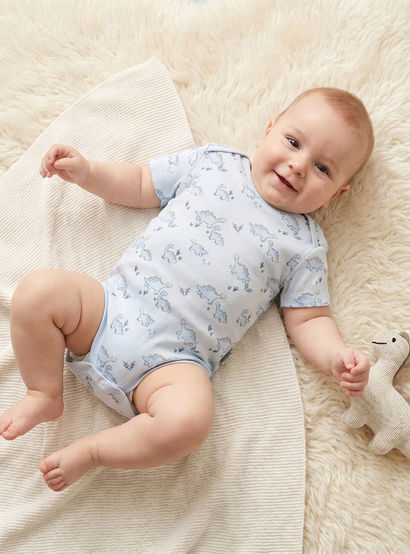 Pack of 3 Juniors Round Neck Short Sleeves Bodysuit with Dinosaur Print-baby-boys-clothing-bodysuits-image-2