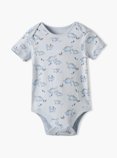 Pack of 3 Juniors Round Neck Short Sleeves Bodysuit with Dinosaur Print-baby-boys-clothing-bodysuits-image-3