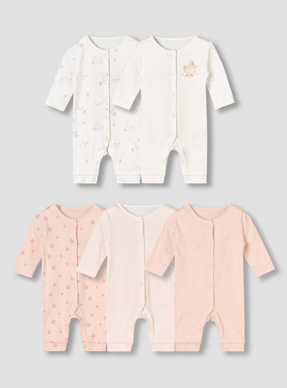 Pack of 5 Juniors Cotton Round Neck Long Sleeves Sleepsuit with Fun Prints-baby-girls-clothing-nightwear-sleepsuits-image-1