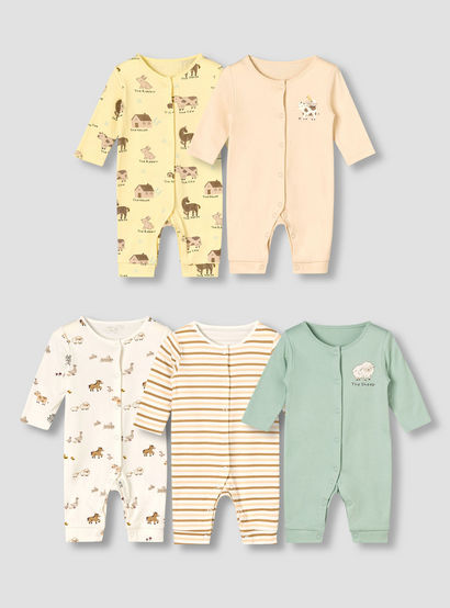 Pack of 5 Juniors Round Neck Long Sleeves Sleepsuit with Print-baby-boys-clothing-nightwear-sleepsuits-image-1