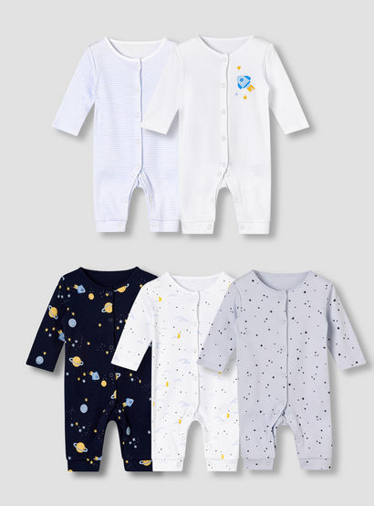 Pack of 5 Juniors Cotton Round Neck Long Sleeves Sleepsuit with Print-baby-boys-clothing-nightwear-sleepsuits-image-1