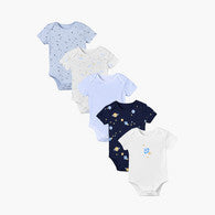 Pack of 5 Juniors Crew Neck Short Sleeves Bodysuit with Rocket Print-undefined-image-1