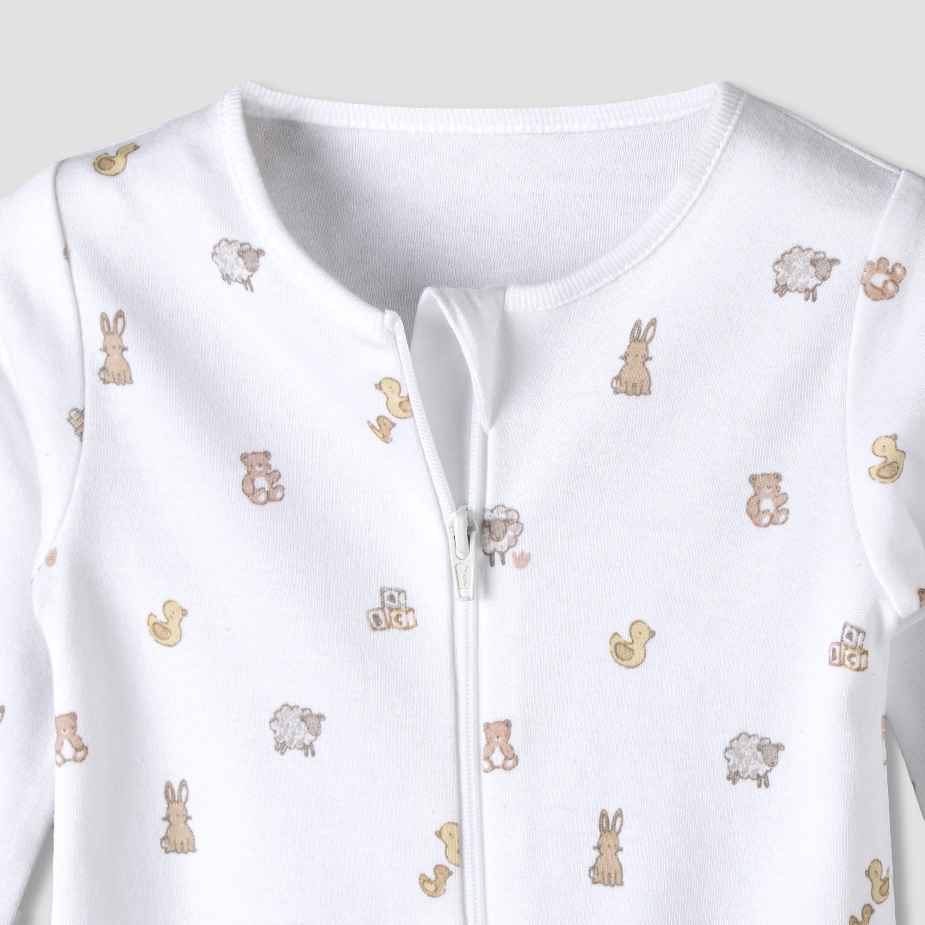 Pack of 3 Juniors Organic Cotton Round Neck Long Sleeves Sleepsuit with Print