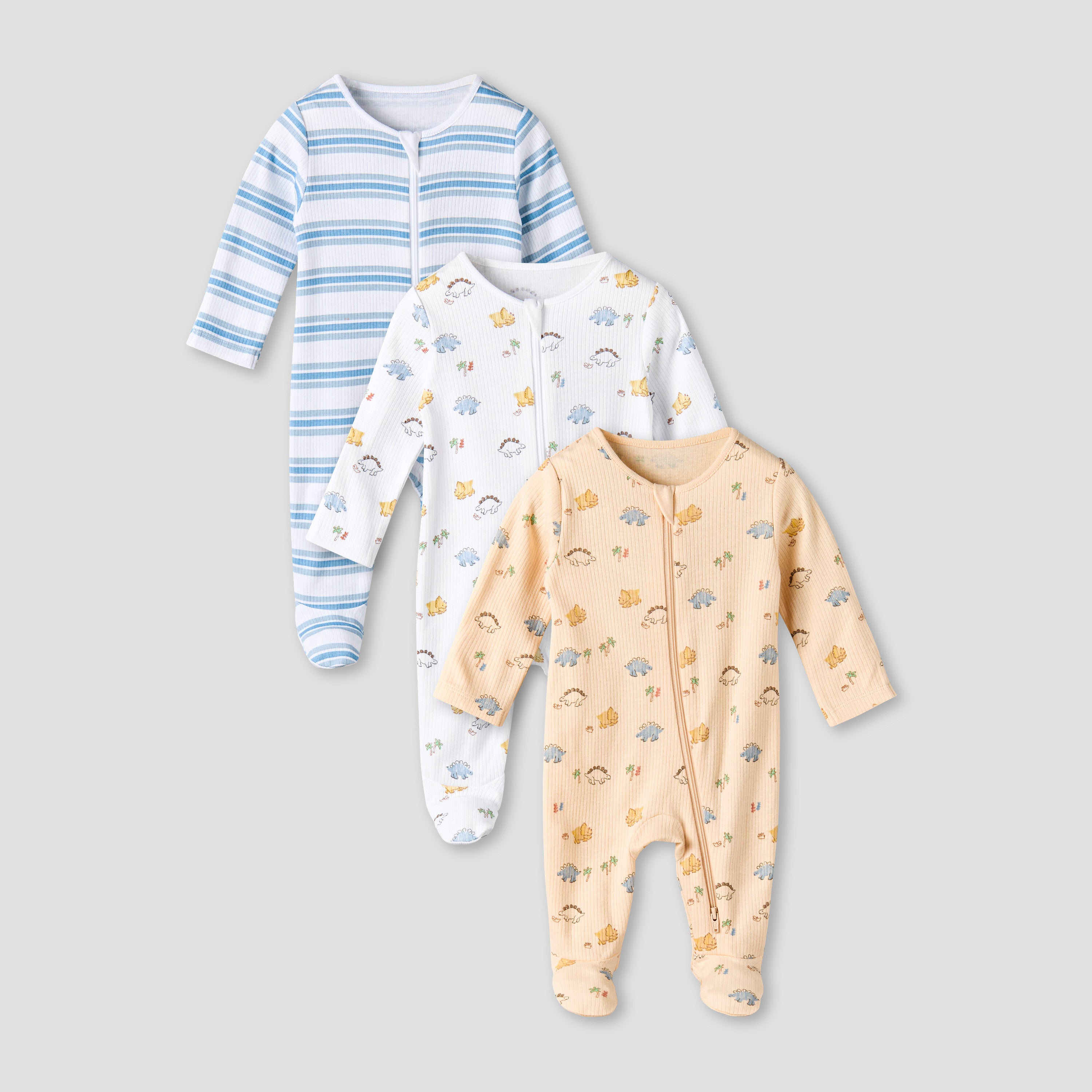 Pack of 3 Juniors Organic Cotton Crew Neck Long Sleeves Sleepsuit with Print - Multicolour / 12-18 mths