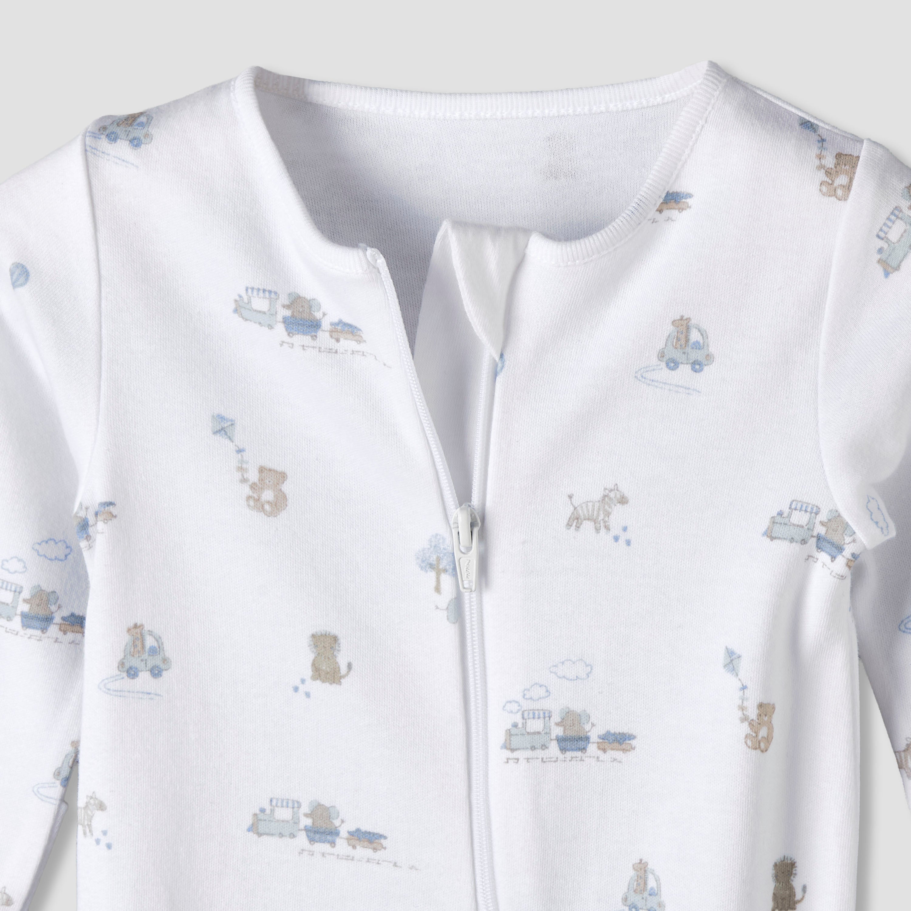 Pack of 3 Juniors Organic Cotton Round Neck Long Sleeves Sleepsuit with Print