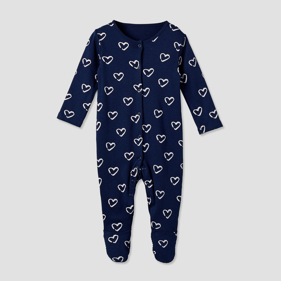 Pack of 3 Cotton Crew Neck Long Sleeve Sleepsuit with Snap Button Closure