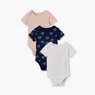 Pack of 3 Juniors Cotton Crew Neck Short Sleeves Bodysuit with Heart Print-undefined-image-1