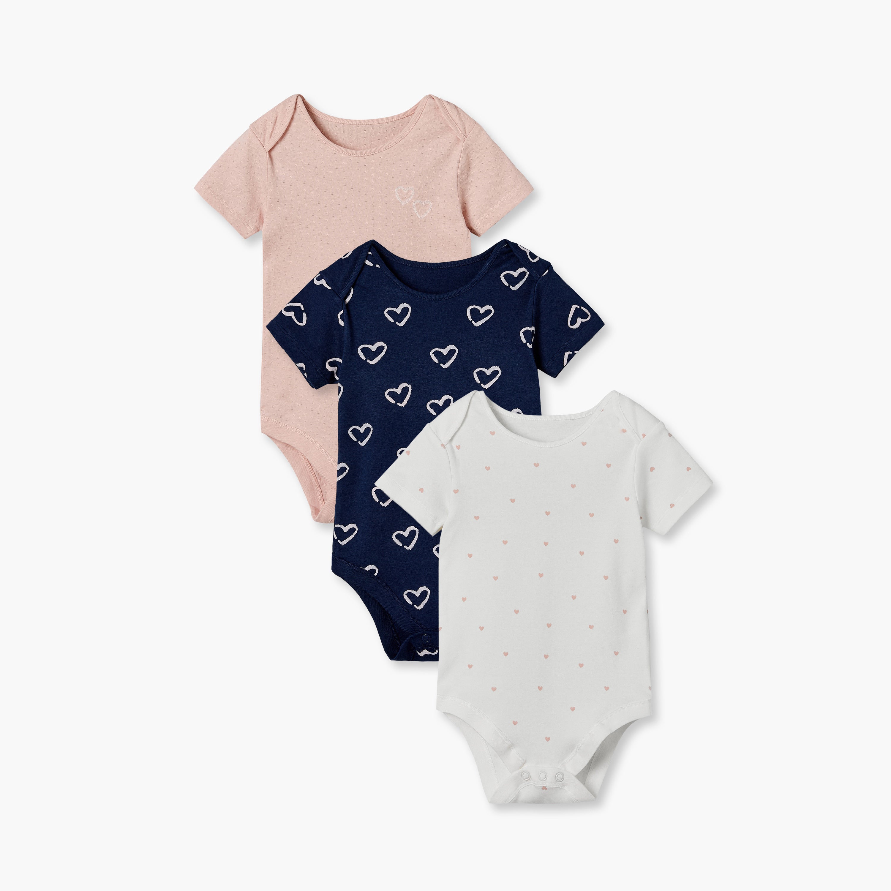 Pack of 3 Juniors Cotton Crew Neck Short Sleeves Bodysuit with Heart Print - Multicolour / 18-24 mths