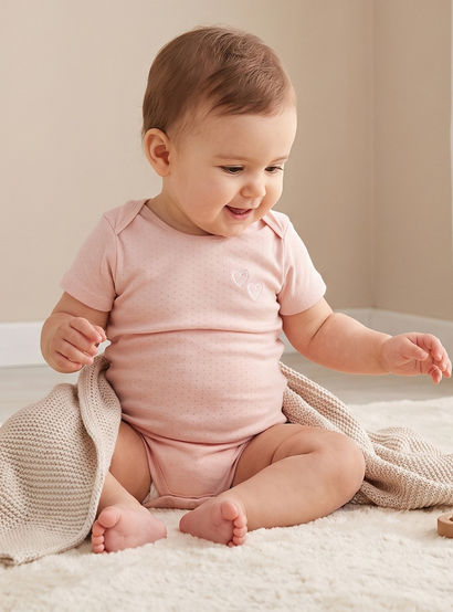 Pack of 3 Juniors Cotton Crew Neck Short Sleeves Bodysuit with Heart Print-baby-girls-clothing-bodysuits-image-2