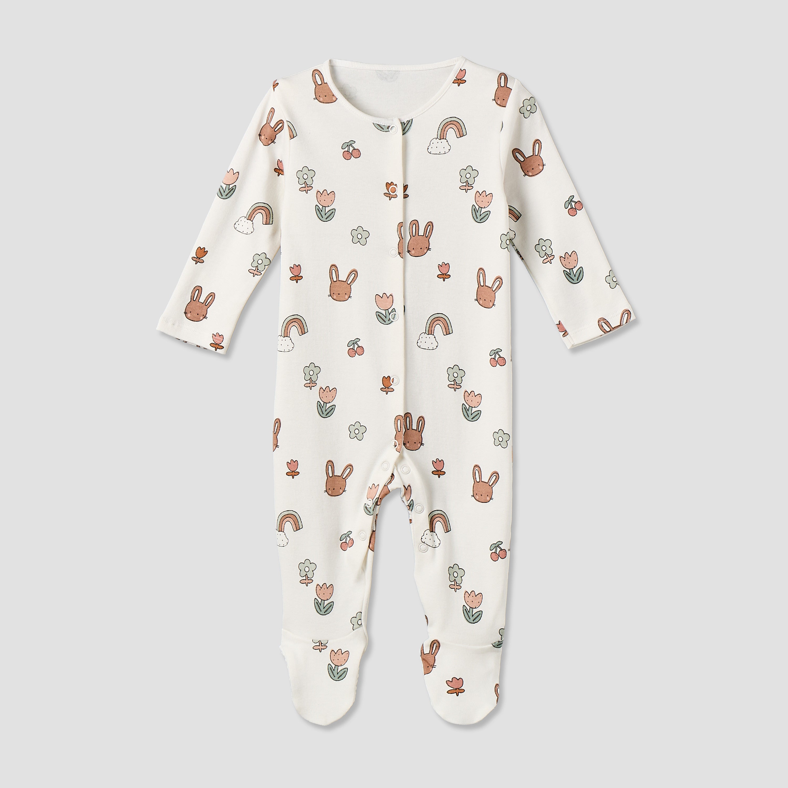 Pack of 3 Juniors Cotton Crew Neck Long Sleeve Sleepsuit with Bunny Print