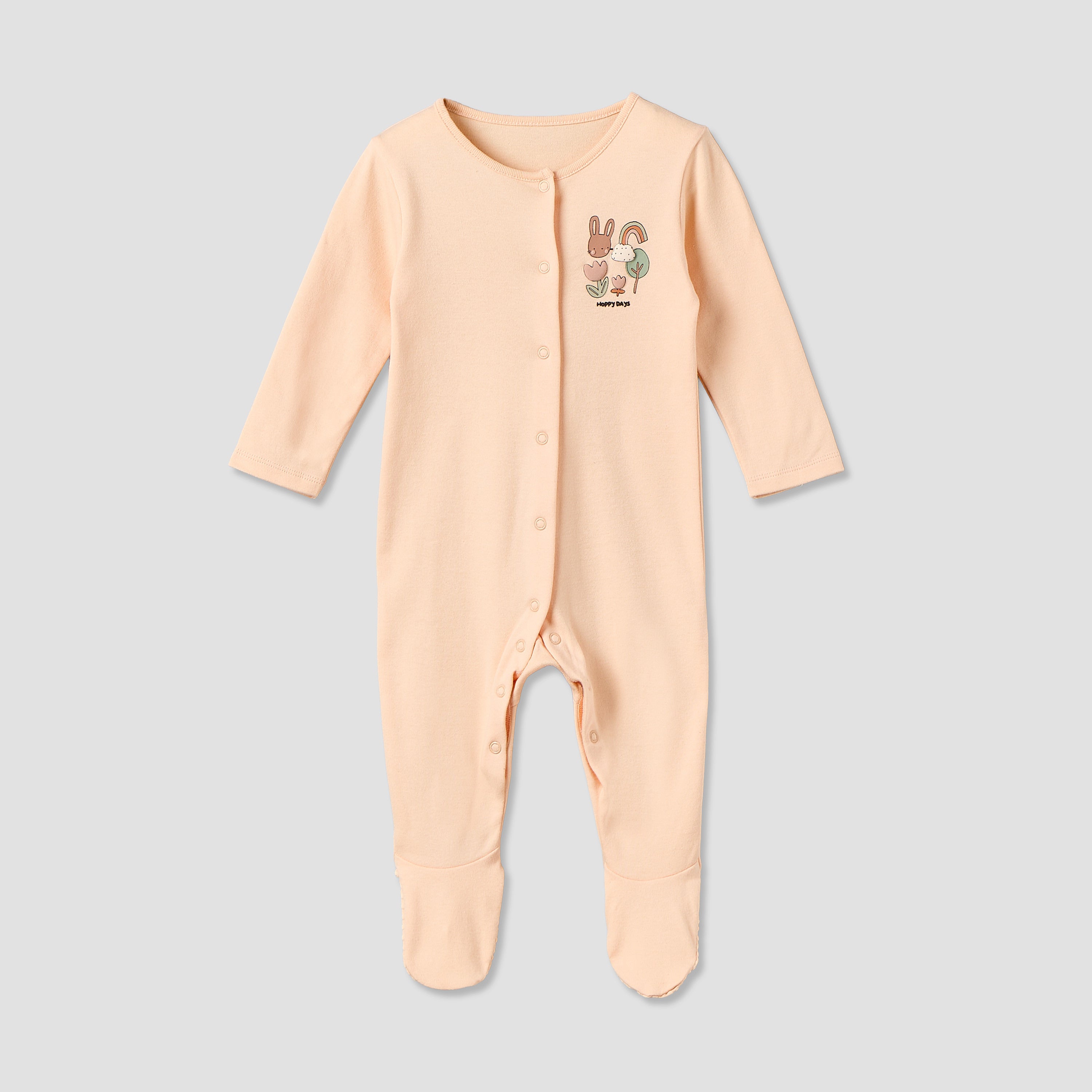Pack of 3 Juniors Cotton Crew Neck Long Sleeve Sleepsuit with Bunny Print