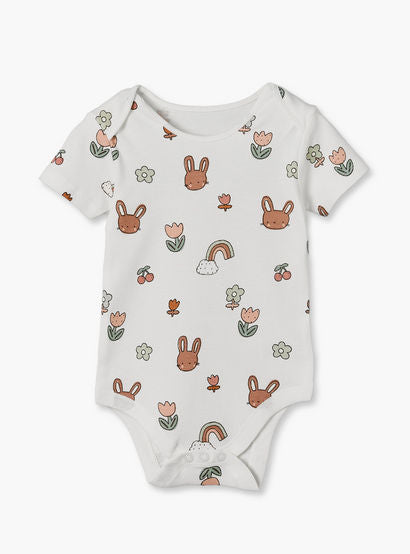 Pack of 3 Juniors Cotton Crew Neck Short Sleeves Bodysuit with Bunny Print-baby-girls-clothing-bodysuits-image-5