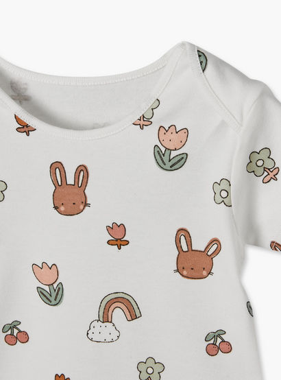 Pack of 3 Juniors Cotton Crew Neck Short Sleeves Bodysuit with Bunny Print-baby-girls-clothing-bodysuits-image-7