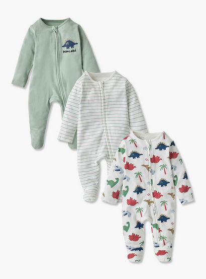 Juniors Assorted Sleepsuit with Long Sleeves and Zip Closure - Set of 3-baby-boys-clothing-nightwear-sleepsuits-image-1
