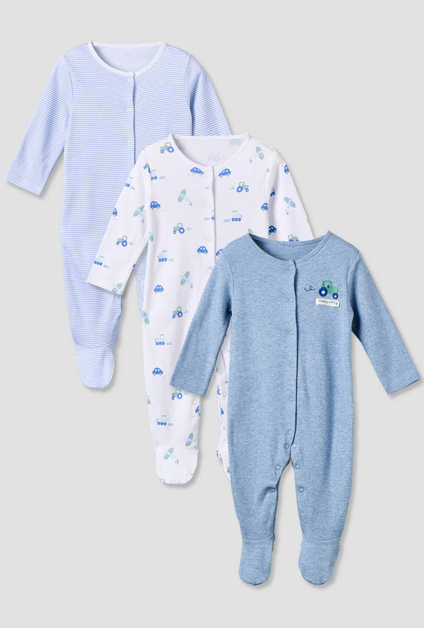 Pack of 3 Juniors Cotton Crew Neck Long Sleeves Sleepsuit with Assorted Print
