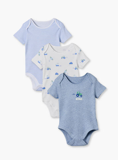 Pack of 3 Juniors Cotton Crew Neck Short Sleeves Bodysuit with Construction Vehicles Print-baby-boys-clothing-bodysuits-image-1