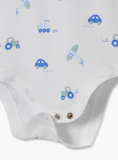 Pack of 3 Juniors Cotton Crew Neck Short Sleeves Bodysuit with Construction Vehicles Print-baby-boys-clothing-bodysuits-image-8