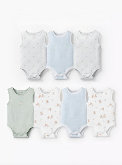 Pack of 7 Juniors Cotton Round Neck Sleeveless Bodysuit with Snap Button Closure-baby-girls-clothing-bodysuits-image-1