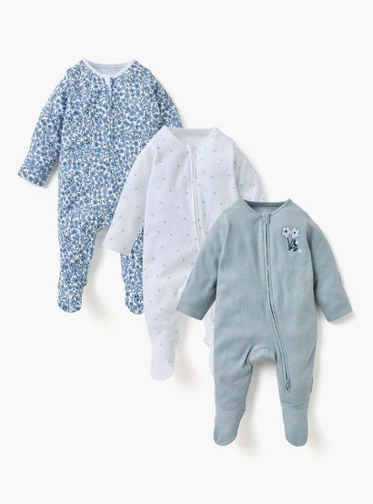 Juniors Assorted Sleepsuit with Long Sleeves and Zip Closure - Set of 3-baby-girls-clothing-nightwear-sleepsuits-image-1