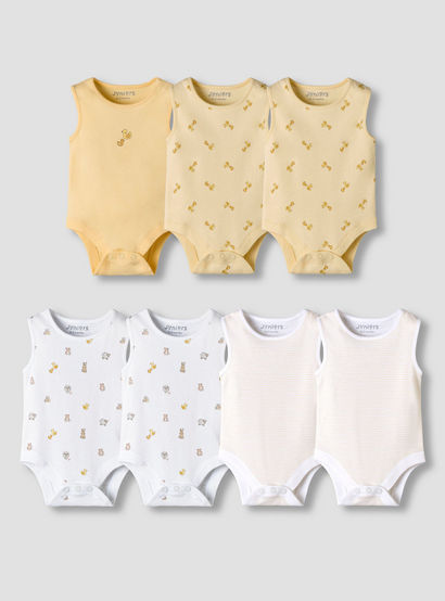 Pack of 7 Juniors Round Neck Sleeveless Bodysuit with Assorted Design-baby-boys-clothing-multipacks-image-1