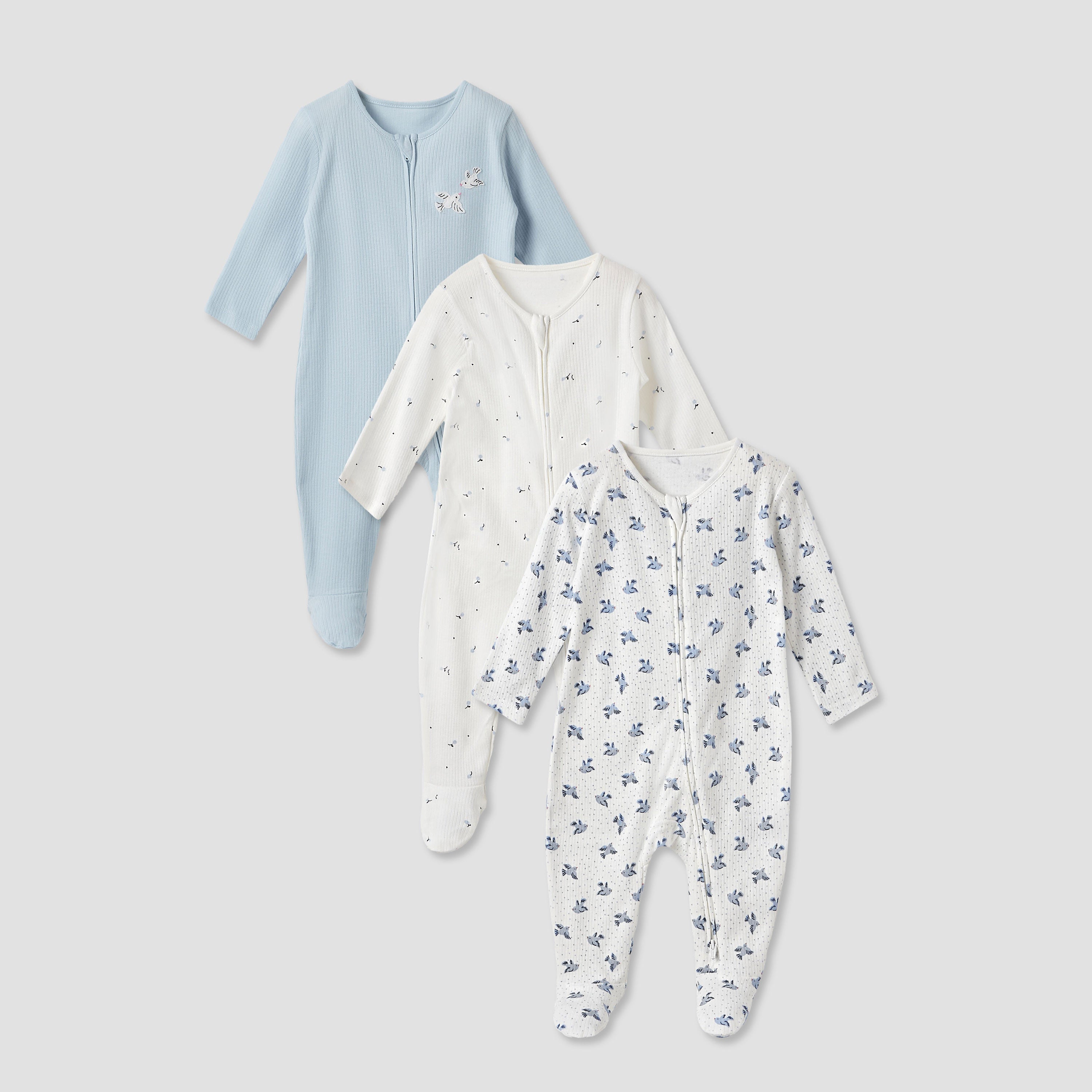 Juniors Printed Sleepsuit with Zip Closure - Set of 3 - Multicolour / 12-18 mths