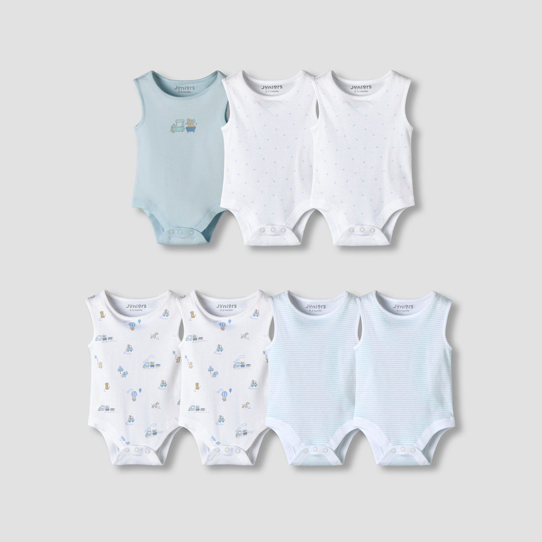 Pack of 7 Juniors Round Neck Sleeveless Bodysuit with Fun Prints
