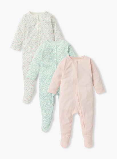Juniors Printed Sleepsuit with Zip Closure and Long Sleeves - Set of 3-baby-girls-clothing-nightwear-sleepsuits-image-1