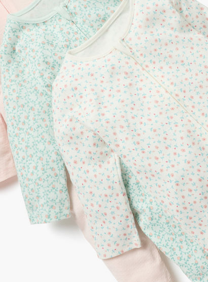 Juniors Printed Sleepsuit with Zip Closure and Long Sleeves - Set of 3-baby-girls-clothing-nightwear-sleepsuits-image-4