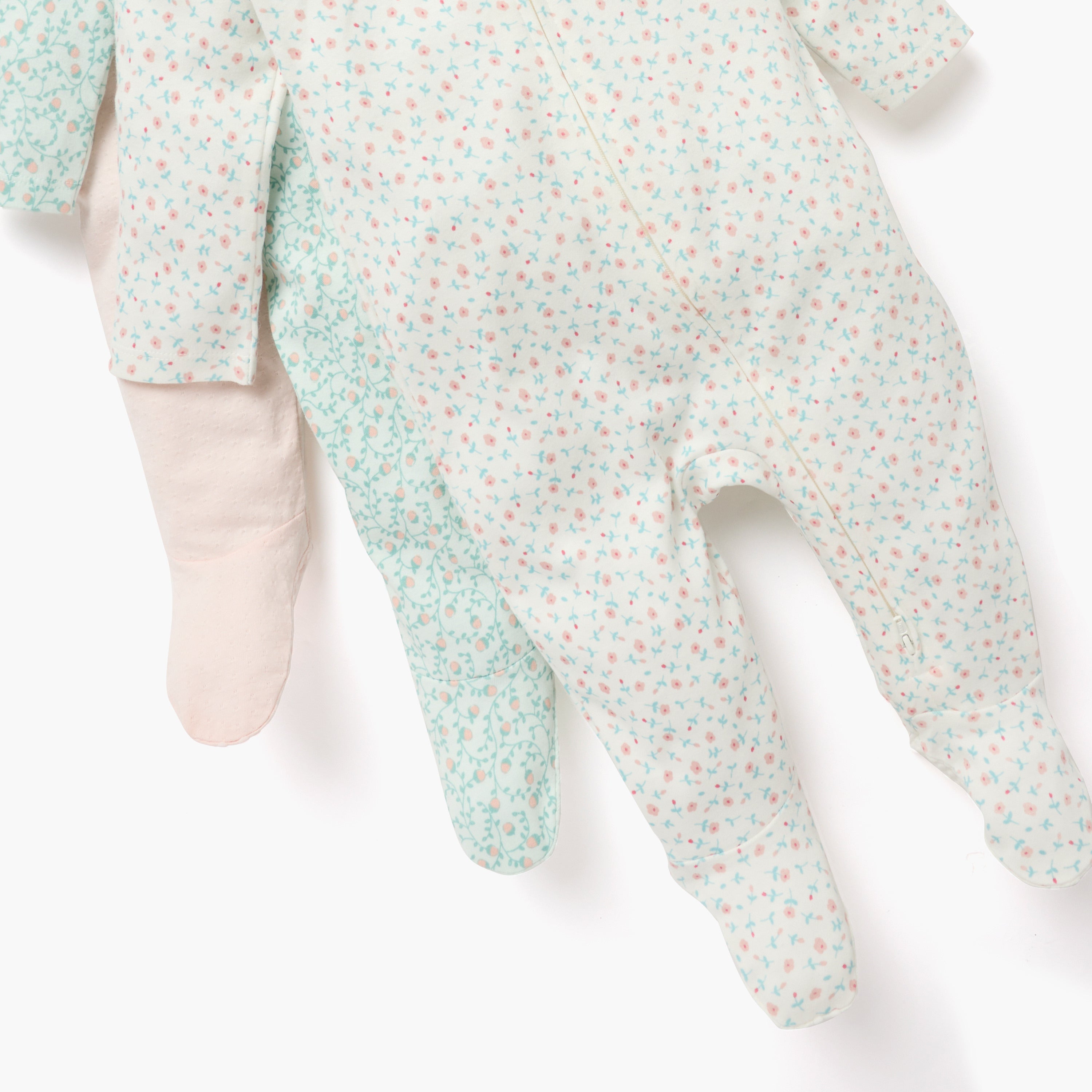 Juniors Printed Sleepsuit with Zip Closure and Long Sleeves - Set of 3