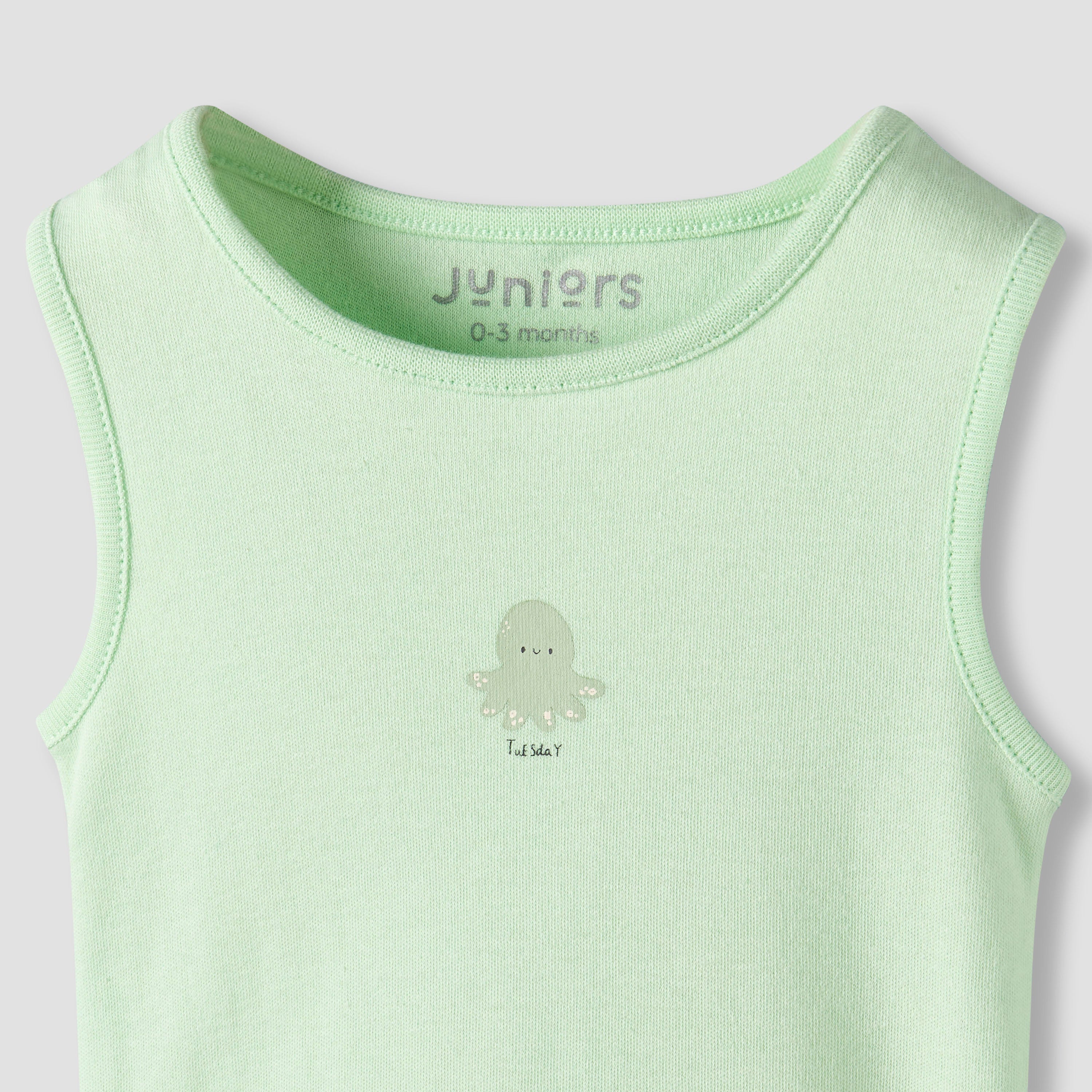 Pack of 7 Juniors Crew Neck Sleeveless Bodysuit with Snap Button Closure
