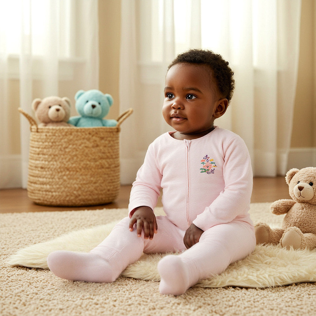 Juniors Floral Print Sleepsuit with Zip Closure - Set of 3