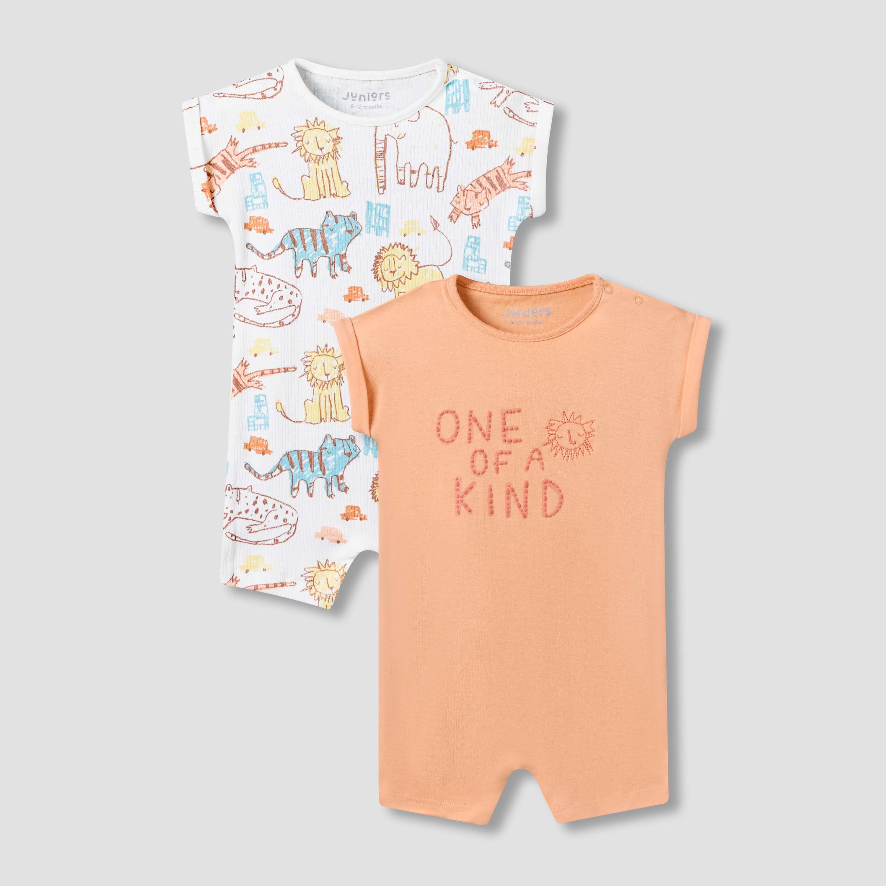 Pack of 2 Juniors Round Neck Short Sleeves Romper with Print