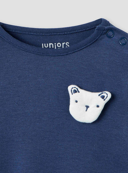 Juniors Bear Applique Sleepsuit with Long Sleeves-baby-boys-clothing-nightwear-sleepsuits-image-3
