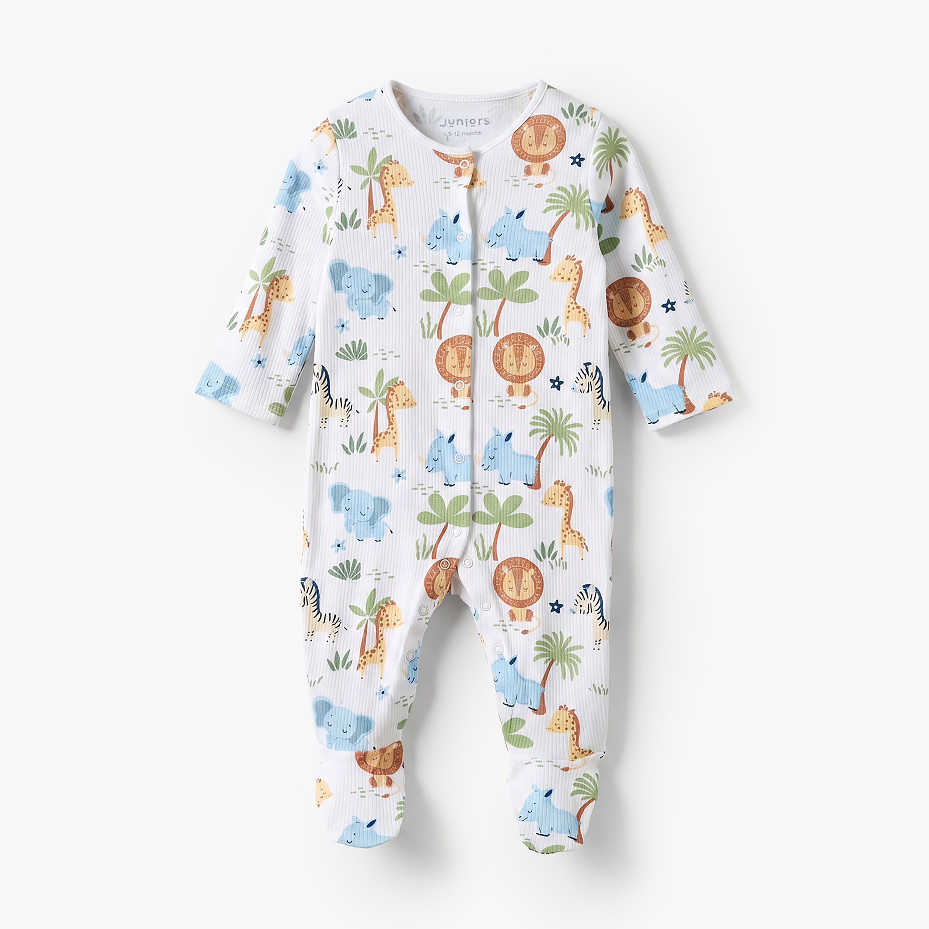 Juniors Cotton Round Neck Long Sleeves Sleepsuit with Floral Print - White / 12-18 mths