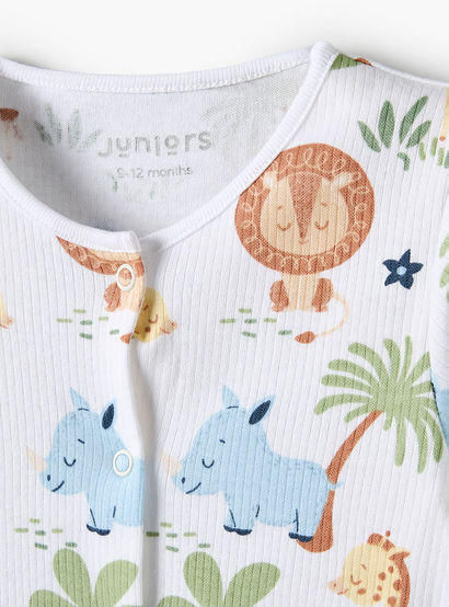 Juniors Cotton Round Neck Long Sleeves Sleepsuit with Floral Print-baby-girls-clothing-nightwear-sleepsuits-image-3