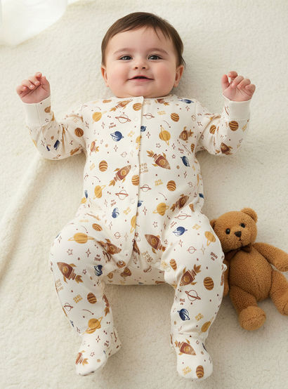 Juniors Round Neck Sleepsuit with Snap Button Closure - Cotton - Long Sleeves-promo_babyshop_Buy3for69_UAE130126-image-1