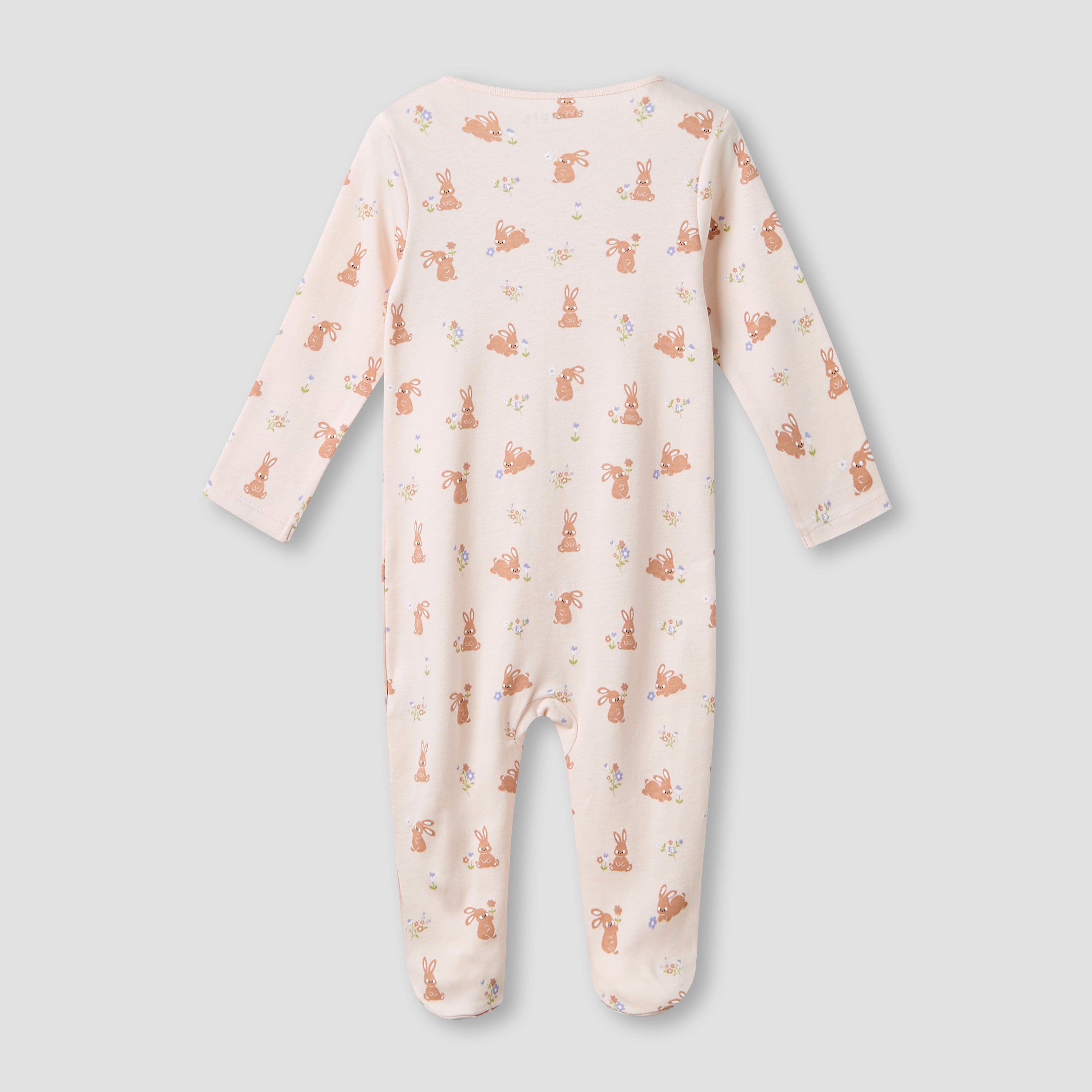 Juniors Round Neck Sleepsuit with Rabbit Print - Cotton - Long Sleeves