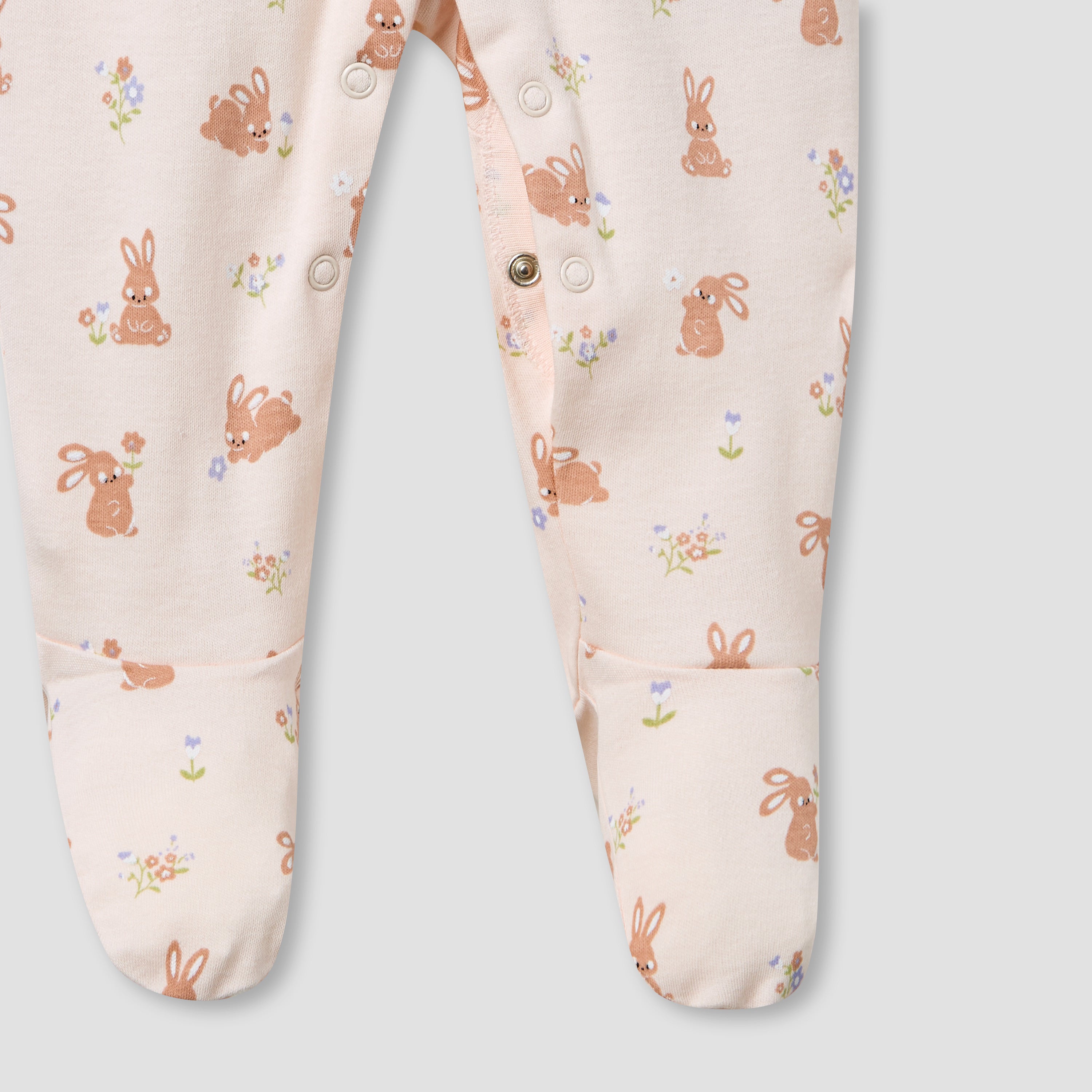 Juniors Round Neck Sleepsuit with Rabbit Print - Cotton - Long Sleeves
