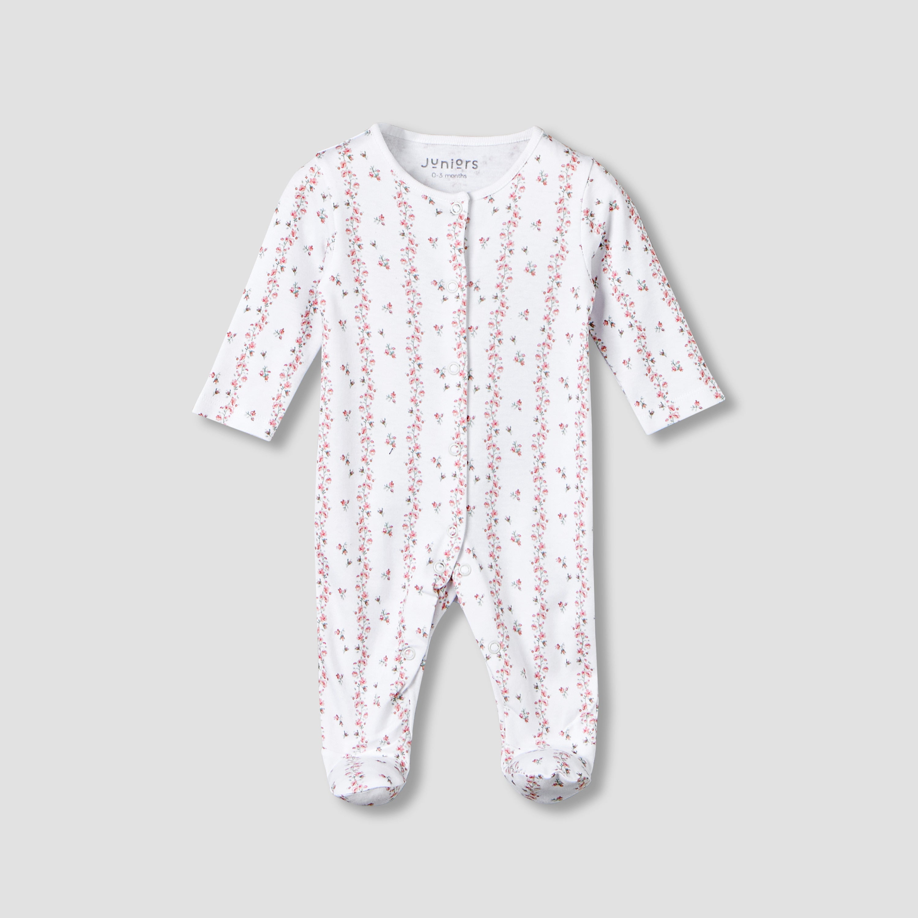 Juniors Cotton Round Neck Long Sleeves Sleepsuit with Floral Print