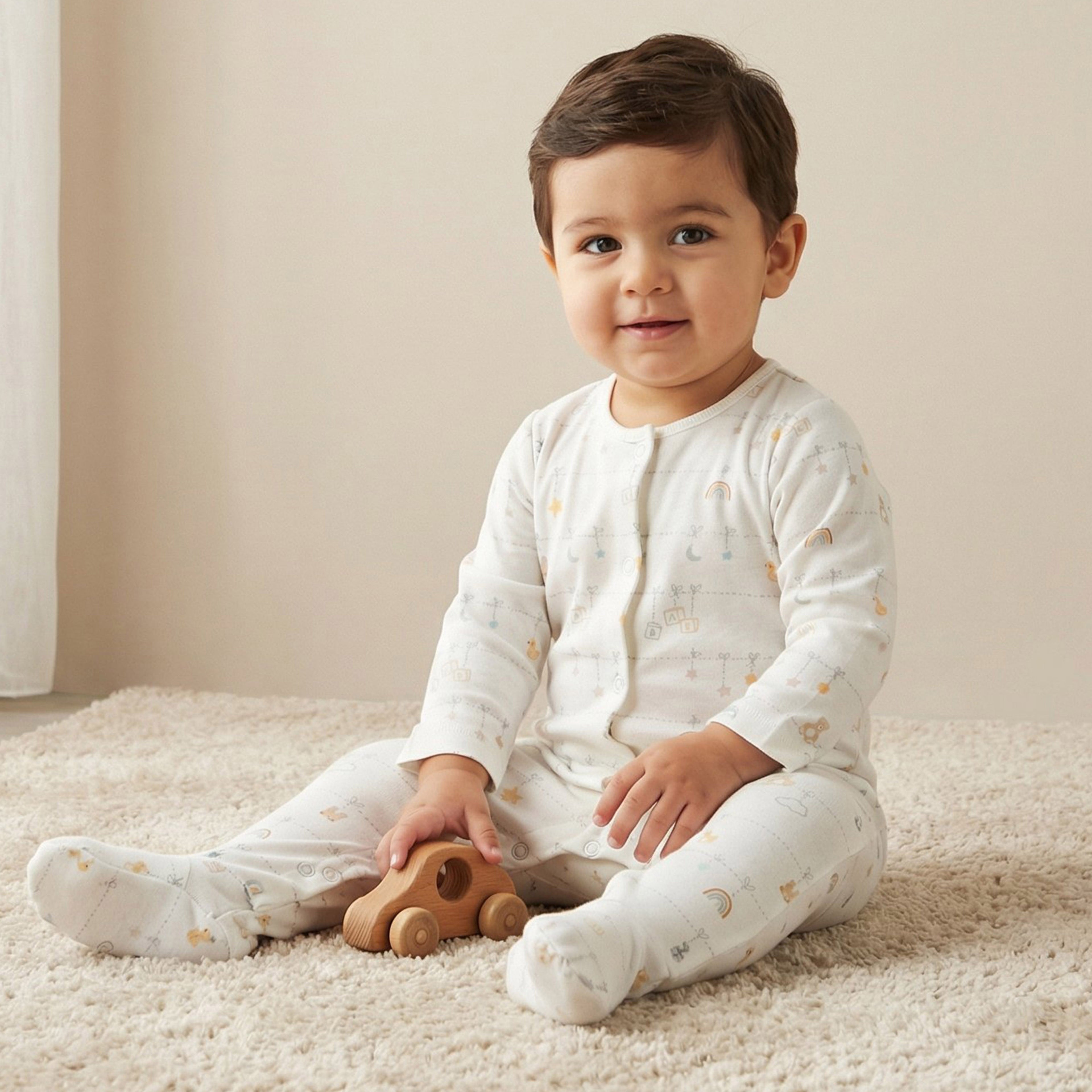 Juniors Cotton Round Neck Long Sleeves Sleepsuit with Fun Print