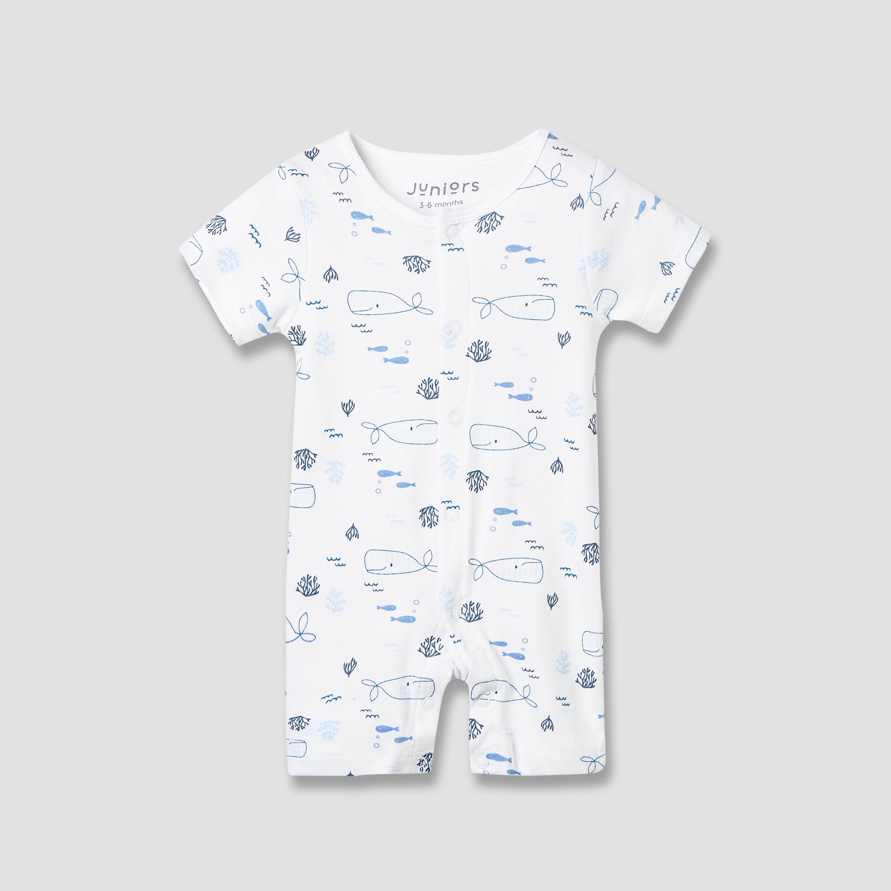 Juniors Round Neck Romper with Whale Print - Cotton - Short Sleeves