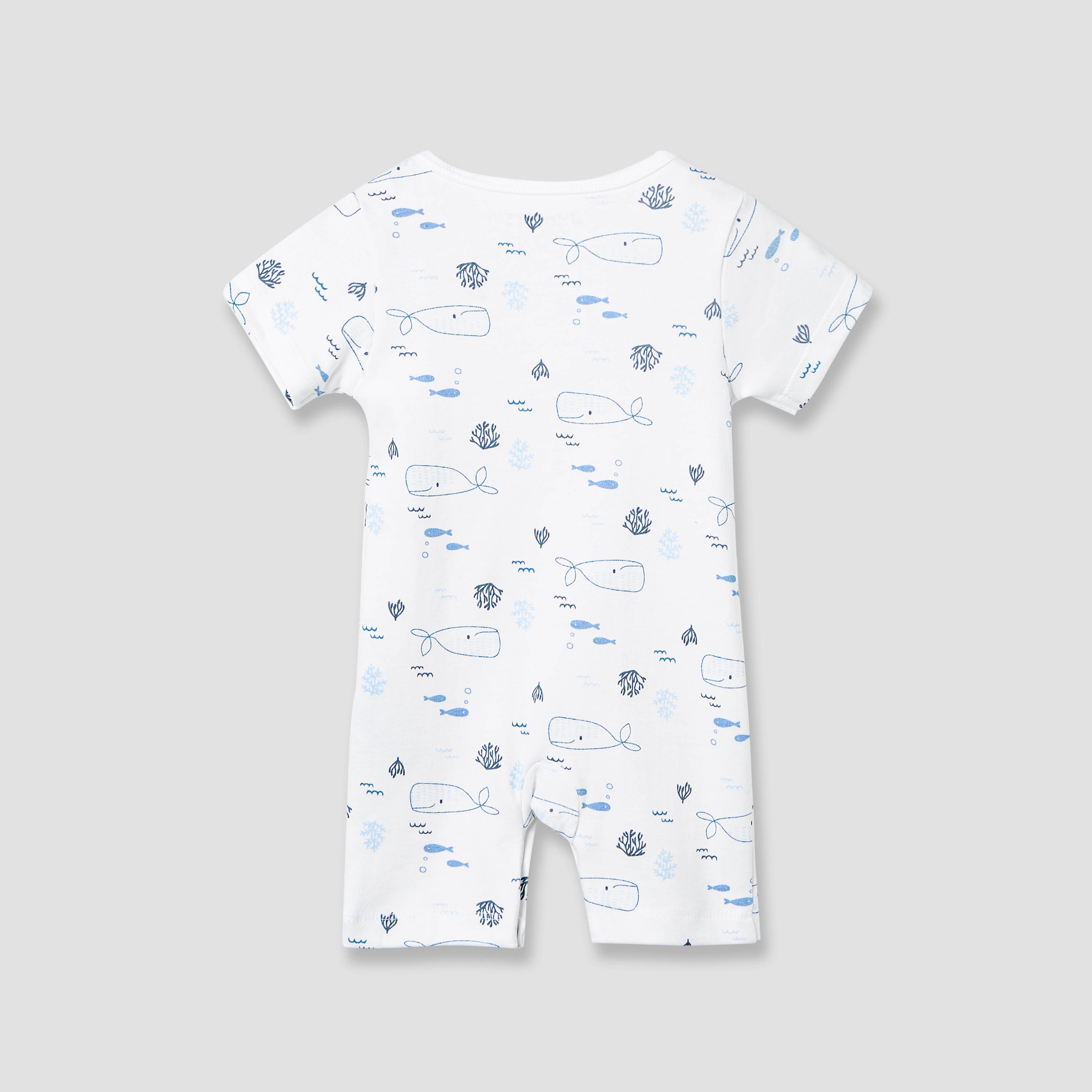 Juniors Round Neck Romper with Whale Print - Cotton - Short Sleeves