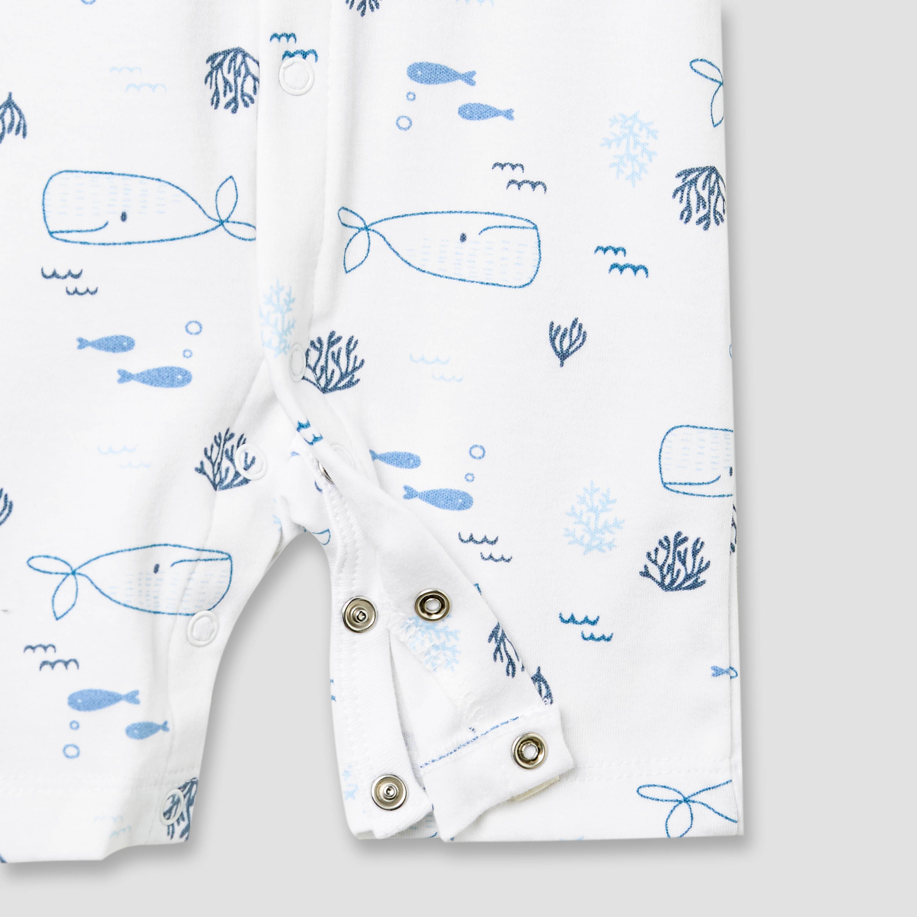 Juniors Round Neck Romper with Whale Print - Cotton - Short Sleeves
